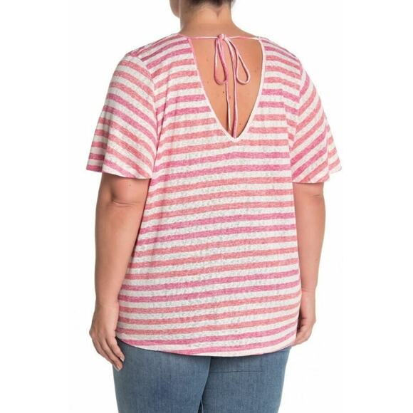 Bobeau Women's Coral Multi Stripe Short Flutter Sleeve Stripe Top 3X MSRP $68 - Picture 2 of 3